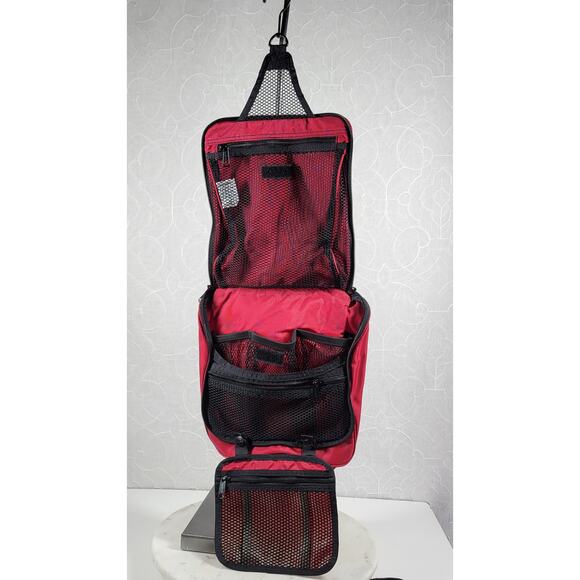 LL Bean Travel Toiletries Bag 27" Red Hanging Personal Organizer Bag 3 Sections - Picture 1 of 16
